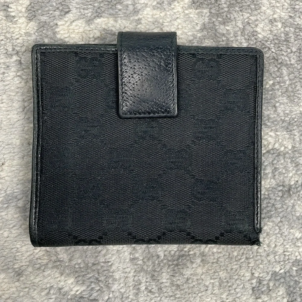 Gucci Monogram GG Canvas Leather Snap Compact Wallet Black